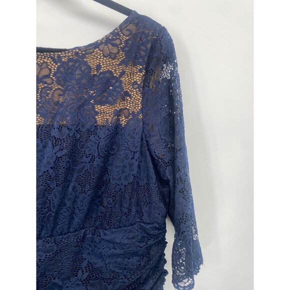 Kiyonna Dress Womens Size 2X CINCH WAIST Blue Floral Lace Half Sleeve Boat Neck - Picture 4 of 7